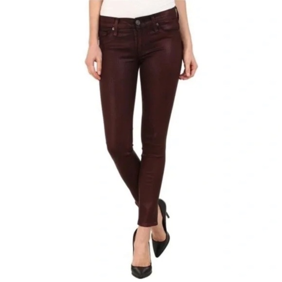 HudsonKrista Leather Crop Skinny Bordeaux Wax Suede Pants 24 Burgundy Maroon
